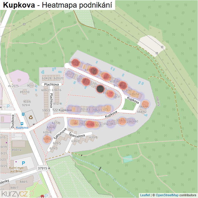 Mapa Kupkova - Firmy v ulici.