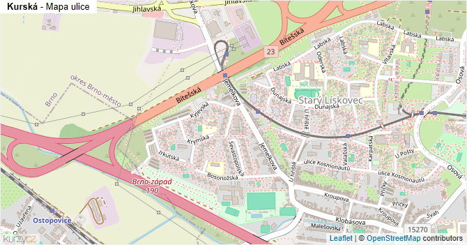 Kurská - mapa ulice