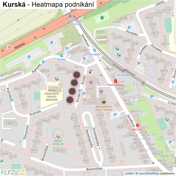 Mapa Kurská - Firmy v ulici.