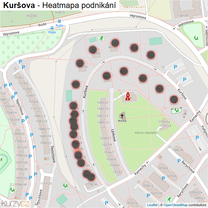 Mapa Kuršova - Firmy v ulici.