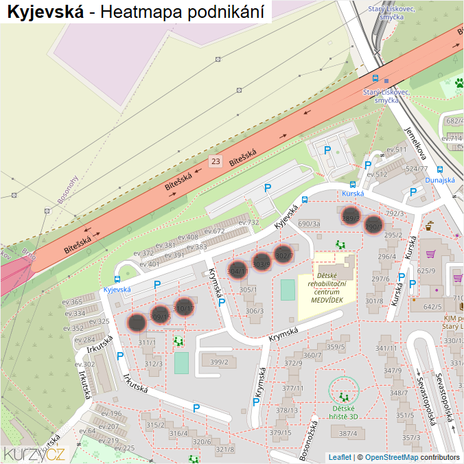 Mapa Kyjevská - Firmy v ulici.