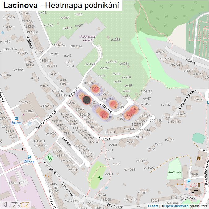 Mapa Lacinova - Firmy v ulici.