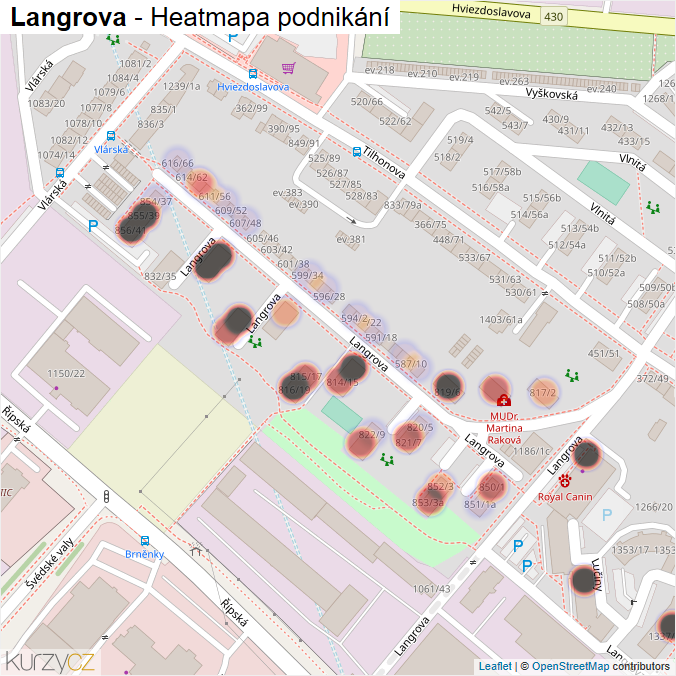 Mapa Langrova - Firmy v ulici.
