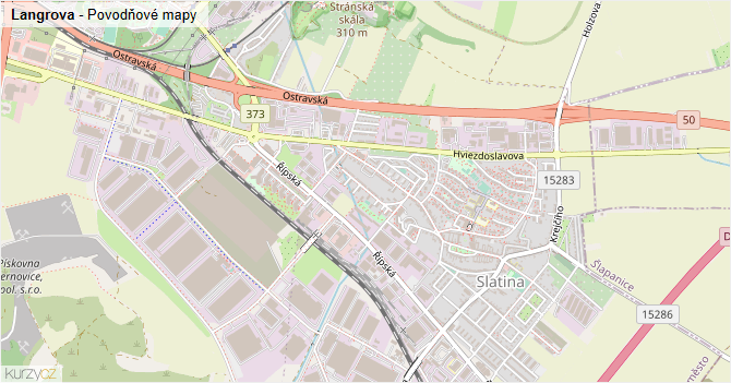 Langrova - záplavové mapy stoleté vody
