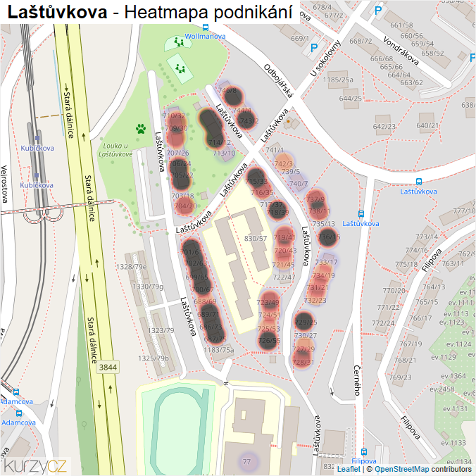 Mapa Laštůvkova - Firmy v ulici.