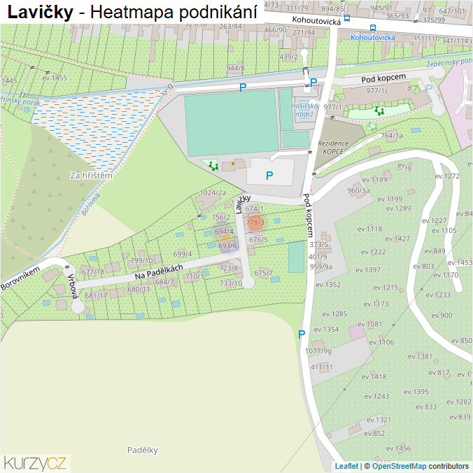 Mapa Lavičky - Firmy v ulici.