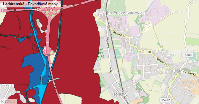 Ledárenská - záplavové mapy stoleté vody