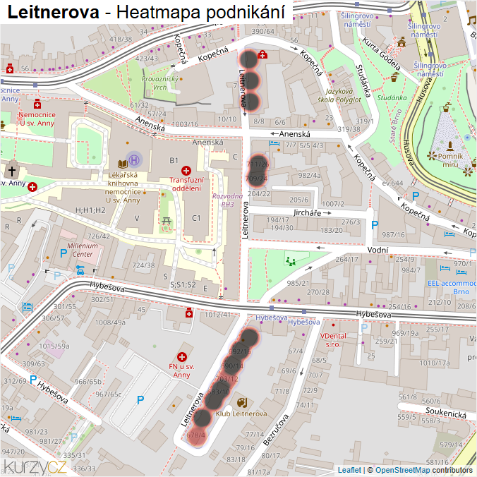 Mapa Leitnerova - Firmy v ulici.