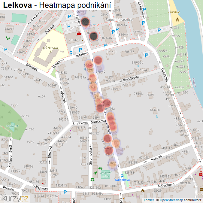 Mapa Lelkova - Firmy v ulici.