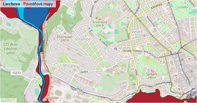 Lerchova - záplavové mapy stoleté vody