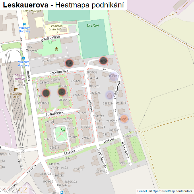 Mapa Leskauerova - Firmy v ulici.