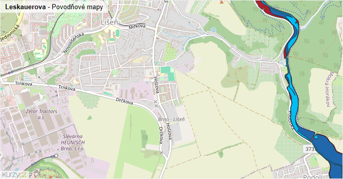 Leskauerova - záplavové mapy stoleté vody