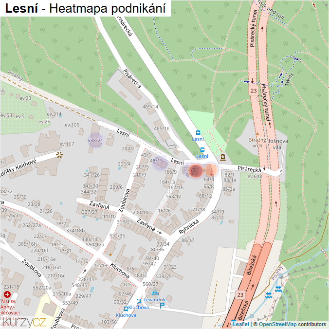 Mapa Lesní - Firmy v ulici.