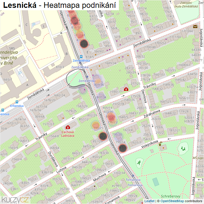 Mapa Lesnická - Firmy v ulici.