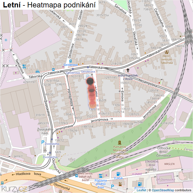 Mapa Letní - Firmy v ulici.