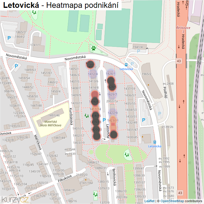 Mapa Letovická - Firmy v ulici.