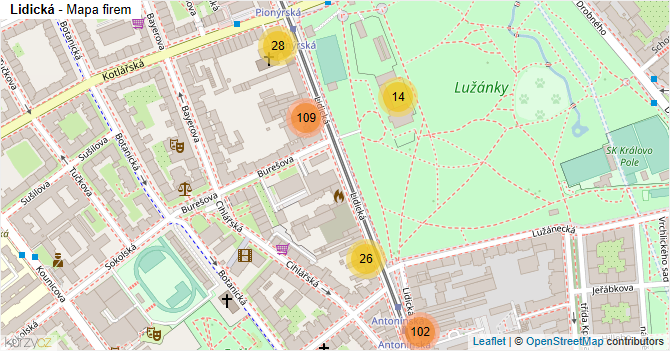 Lidická - mapa firem