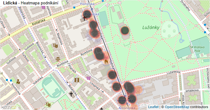 Lidická - mapa podnikání