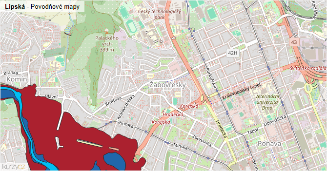 Lipská - záplavové mapy stoleté vody