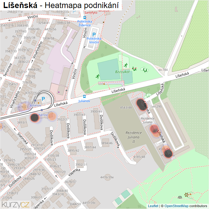 Mapa Líšeňská - Firmy v ulici.
