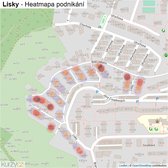Mapa Lísky - Firmy v ulici.