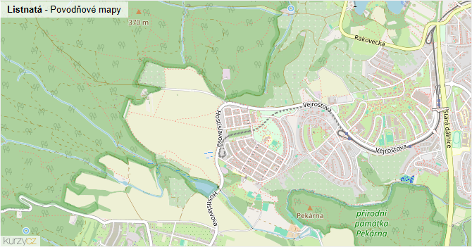 Listnatá - záplavové mapy stoleté vody