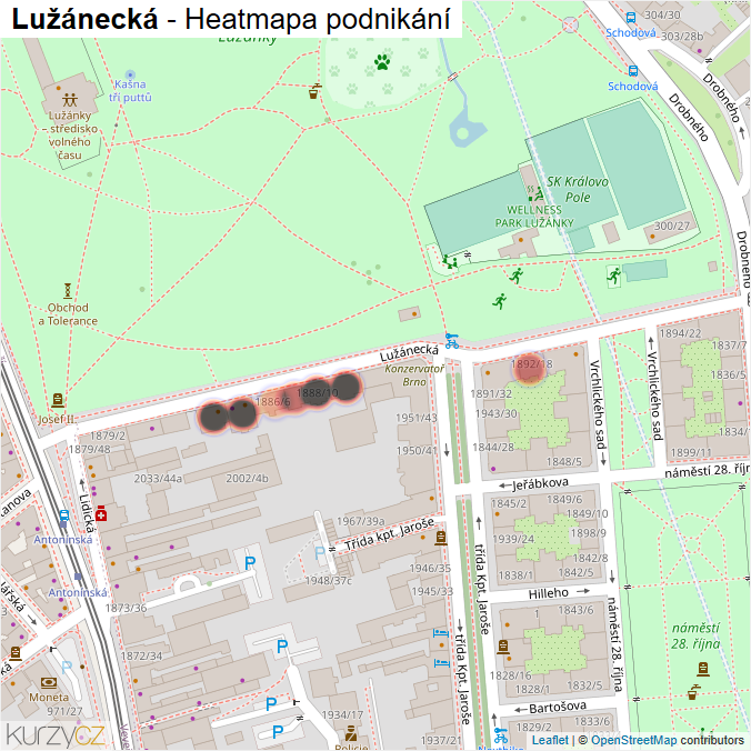 Mapa Lužánecká - Firmy v ulici.
