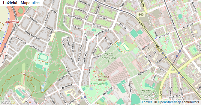Lužická - mapa ulice