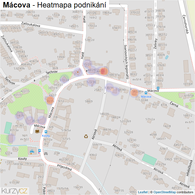 Mapa Mácova - Firmy v ulici.