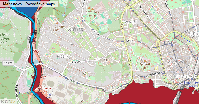 Mahenova - záplavové mapy stoleté vody