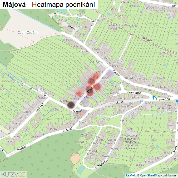 Mapa Májová - Firmy v ulici.