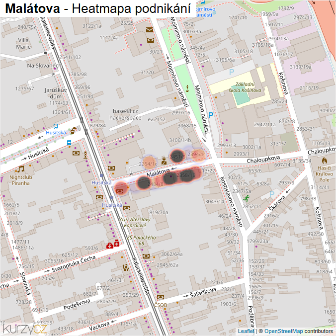 Mapa Malátova - Firmy v ulici.
