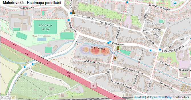 Malešovská - mapa podnikání