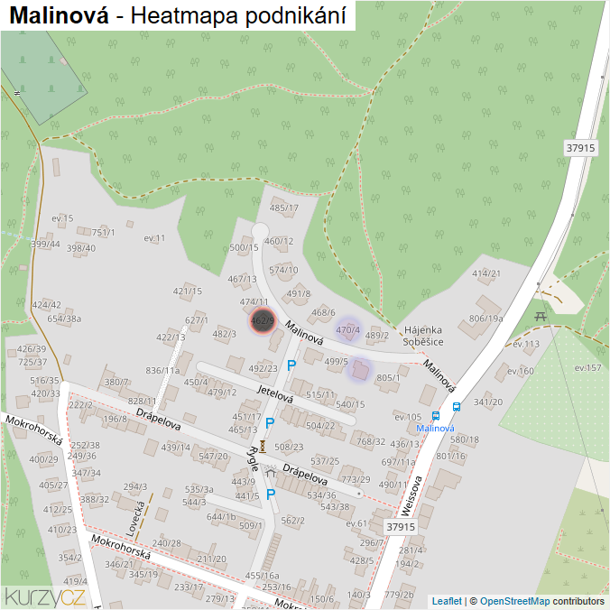 Mapa Malinová - Firmy v ulici.