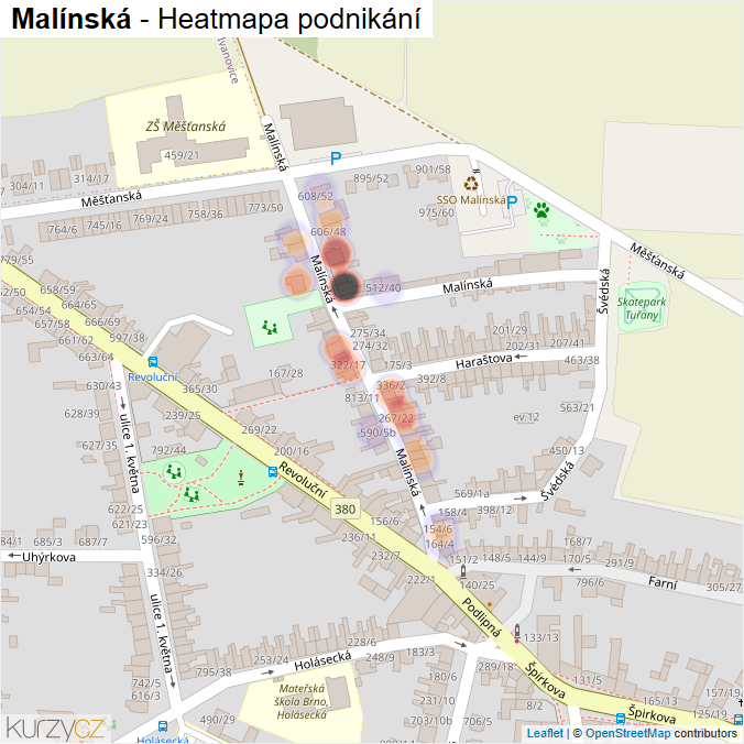 Mapa Malínská - Firmy v ulici.