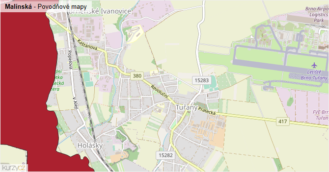 Malínská - záplavové mapy stoleté vody