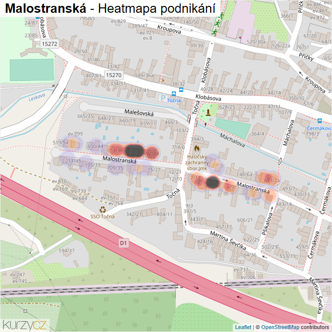 Mapa Malostranská - Firmy v ulici.