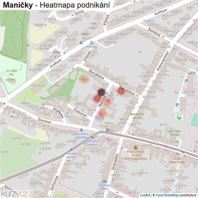 Mapa Maničky - Firmy v ulici.