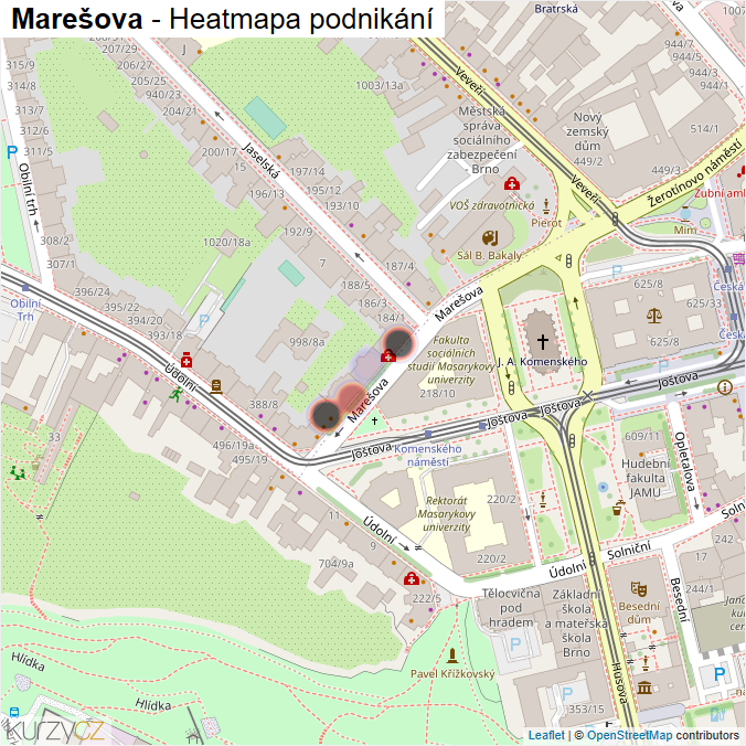 Mapa Marešova - Firmy v ulici.