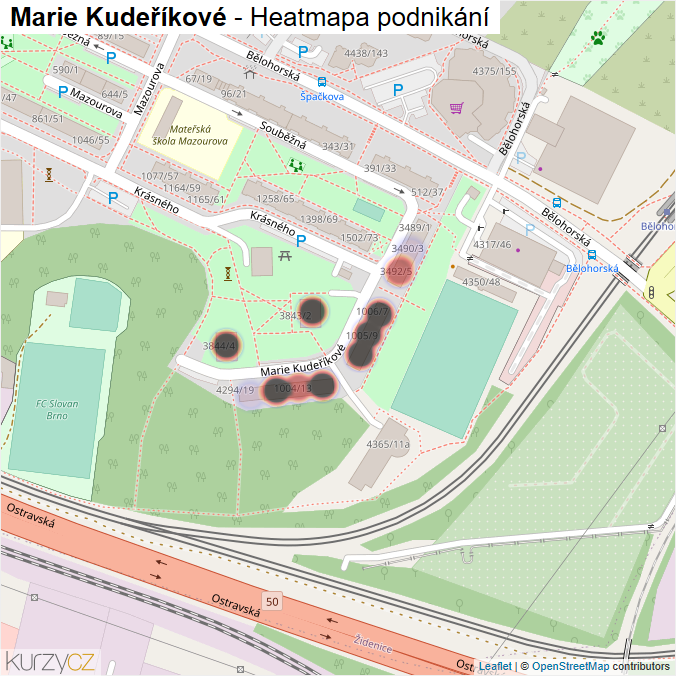 Mapa Marie Kudeříkové - Firmy v ulici.
