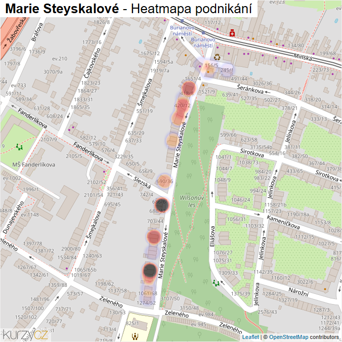 Mapa Marie Steyskalové - Firmy v ulici.