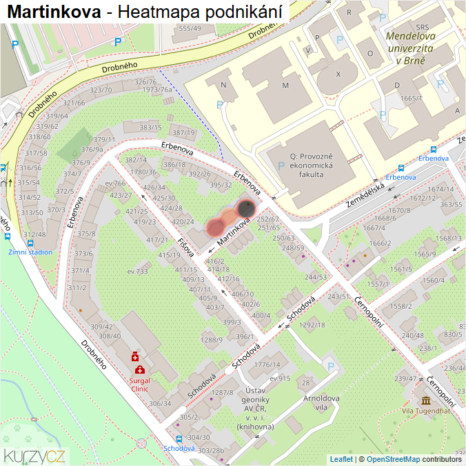 Mapa Martinkova - Firmy v ulici.