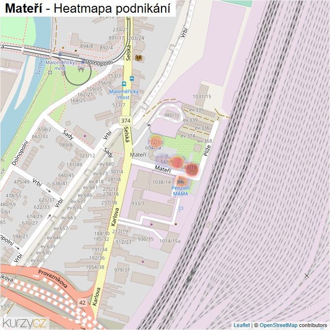 Mapa Mateří - Firmy v ulici.