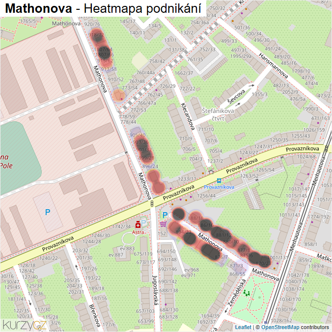 Mapa Mathonova - Firmy v ulici.