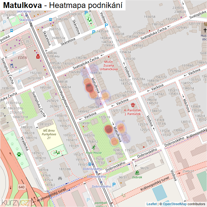 Mapa Matulkova - Firmy v ulici.