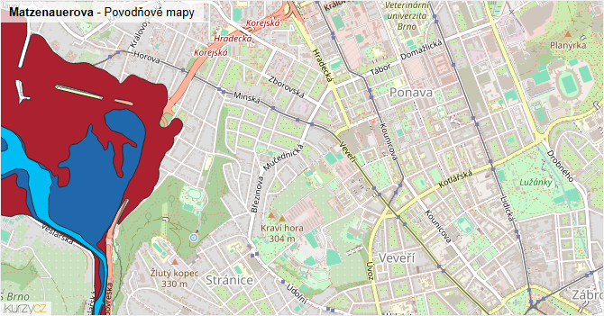Matzenauerova - záplavové mapy stoleté vody