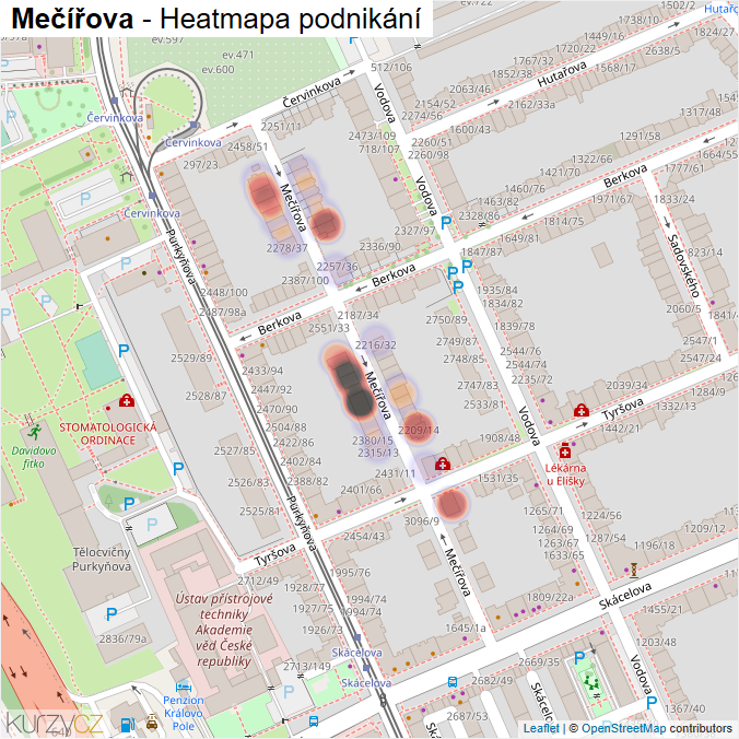 Mapa Mečířova - Firmy v ulici.