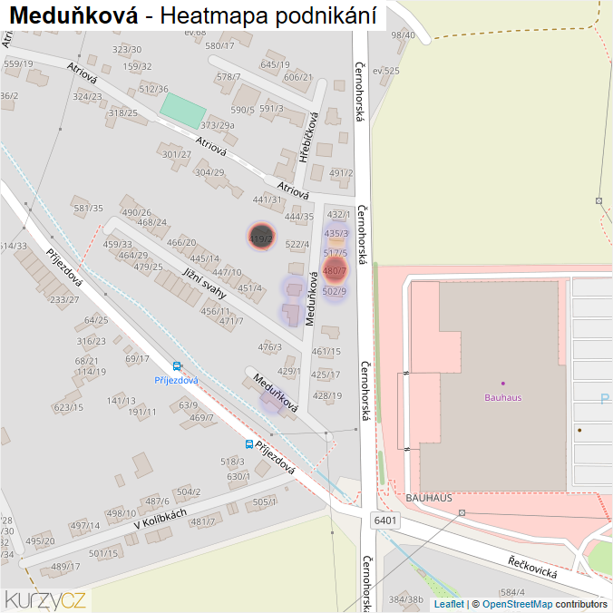 Mapa Meduňková - Firmy v ulici.