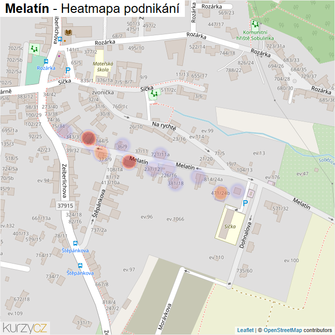 Mapa Melatín - Firmy v ulici.