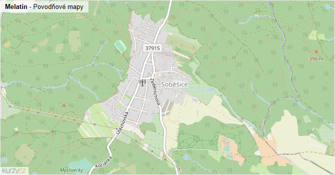 Melatín - záplavové mapy stoleté vody